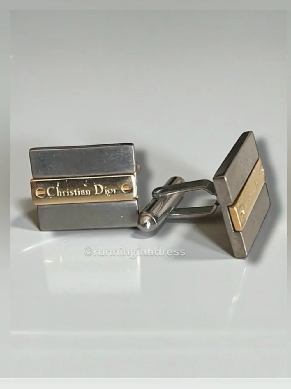 Vintage Christian Dior 1980s Two-Tone Palladium & Gold Plated Cufflinks